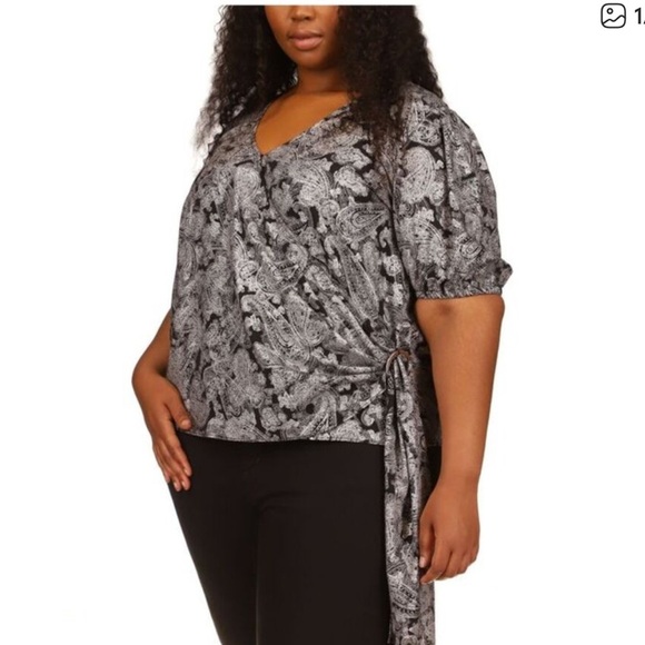 Michael Kors Top Women’s 2X Wrap Blouse Paisley Silver Shirt B22 - Picture 8 of 8